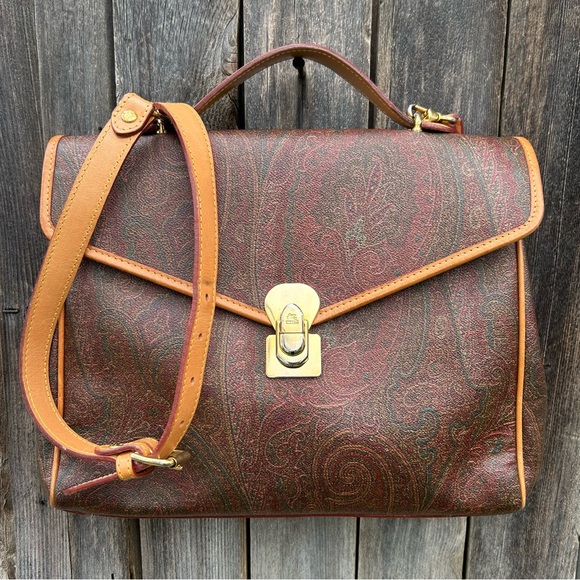 Etro Handbags - Etro Vintage Paisley Top Handle Messenger Crossbody Bag Brown